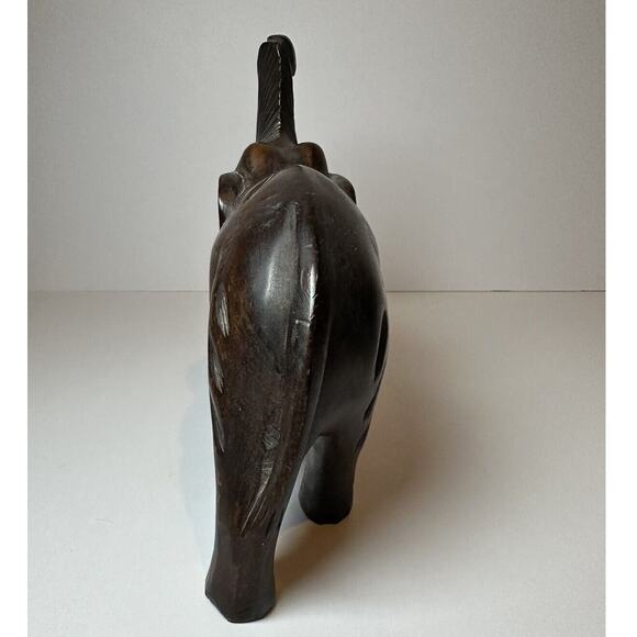 Hand Carved Wood Elephant Figurine with Trunk Up for Luck 5.75" Tall Collectable - Picture 2 of 10